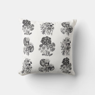 Coussin Fleurs monochromes en noir et blanc