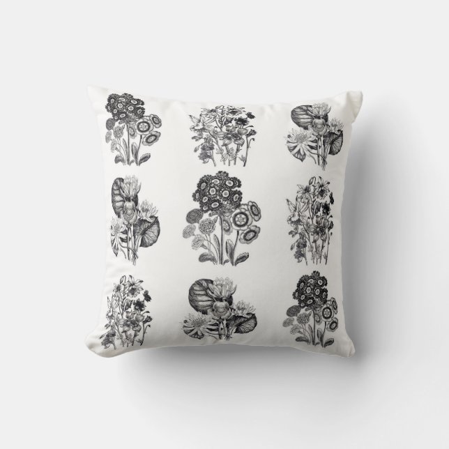 Coussin Fleurs monochromes en noir et blanc (Recto)
