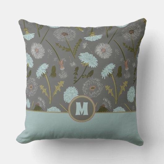 Coussin Fleurs Monogrammes Dandelion Gris Bleu (Recto)
