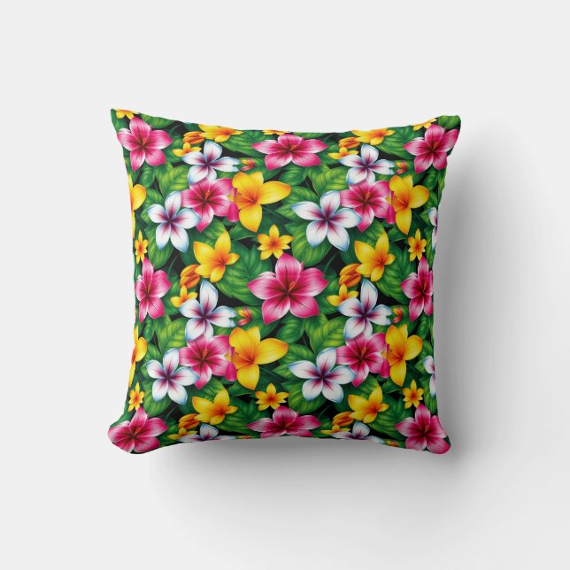 Coussin Fleurs multicolores et Motif Feuille-57577 (Recto)