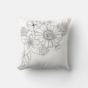 Coussin Fleurs noir et blanc
