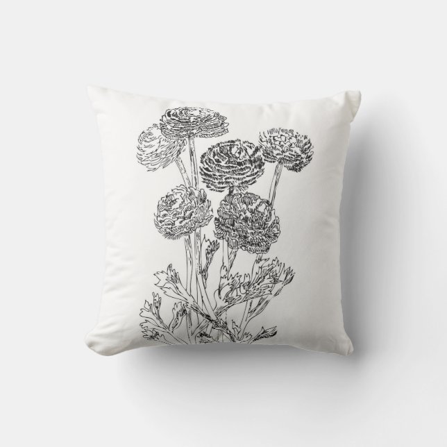 Coussin Fleurs noires et blanches (Recto)