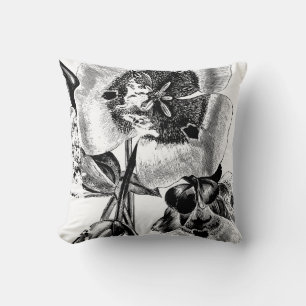 Coussin Fleurs noires et blanches