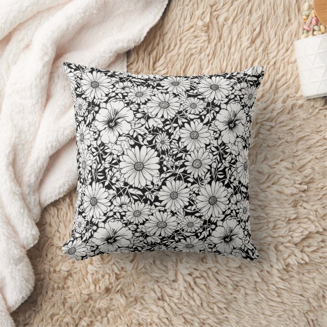 Coussin Fleurs noires et blanches, motif sans couture vint (Couverture)