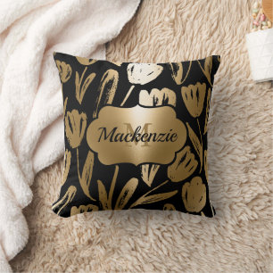 Coussin Fleurs noires et dorées