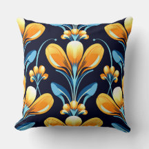 Fleurs orange bleu Art Déco