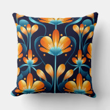 Fleurs orange bleu Art Déco