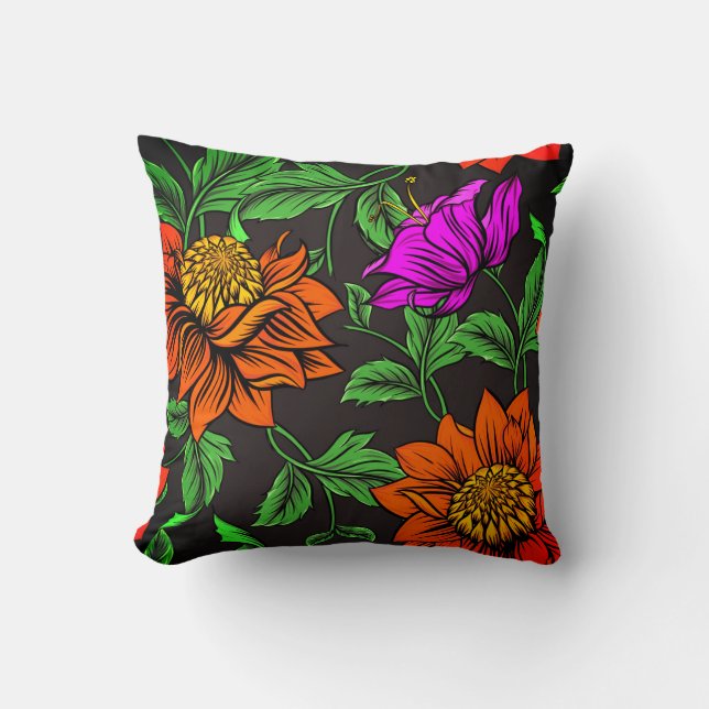 Coussin Fleurs orange et violet  (Recto)