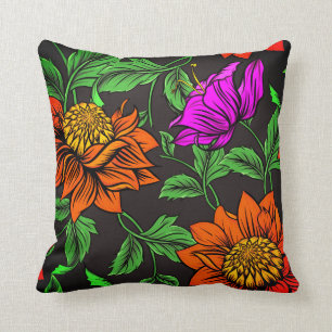 Coussin Fleurs orange et violet