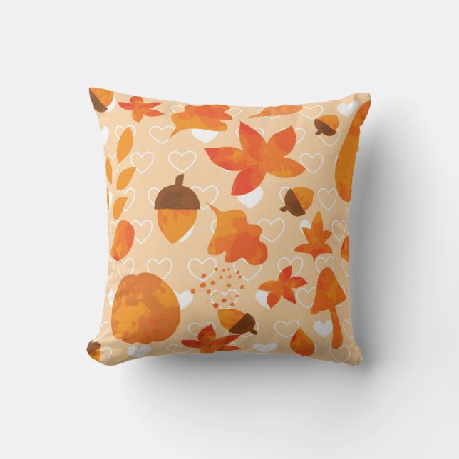 Coussin Fleurs orange : Motif Doodle à la main. (Recto)