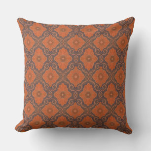 Coussin "Fleurs orange" vintage floral arabesque motif
