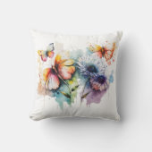 Coussin Fleurs Papillons Aquarelle Jaune Bleu Violet  (Recto)