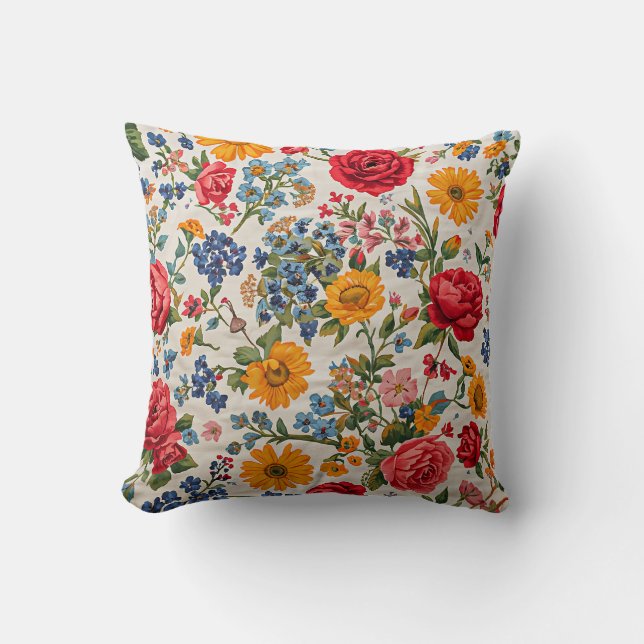 Coussin Fleurs partout, design coloré, (Recto)