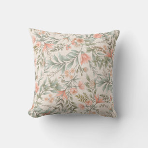 Coussin Fleurs partout Pêche et Sage Bleu
