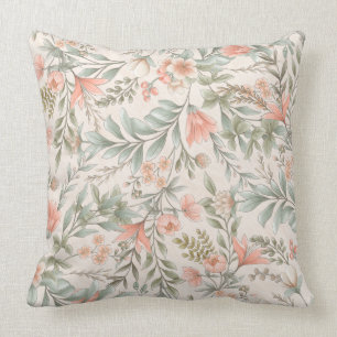 Coussin Fleurs partout Pêche et Sage Bleu