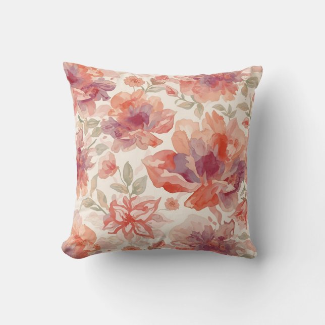 Coussin Fleurs pastel aquarelle orange clair (Recto)