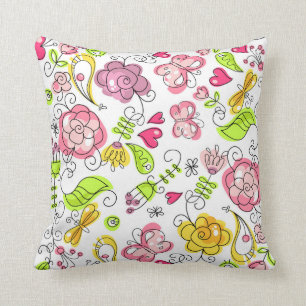 Coussin Fleurs Pastel colorées mignonnes oreilles & papill
