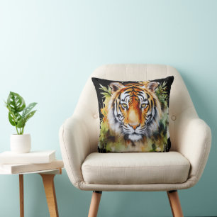 Coussin Fleurs pastel de tigre Safari aquarelle Savannah