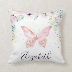 Coussin Fleurs pastel et papillon personnalisés