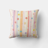 Coussin Fleurs Pastel Rayures Rose Jaune Violet (Verso)