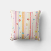 Coussin Fleurs Pastel Rayures Rose Jaune Violet (Recto)