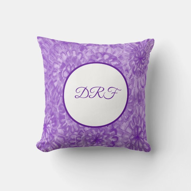 Coussin Fleurs peintes violettes avec Monogramme (Recto)