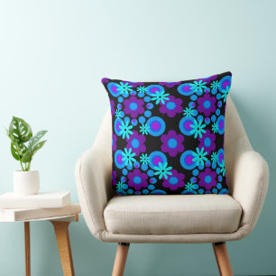 Coussin Fleurs Perles Donuts bleu turquoise pourpre noir