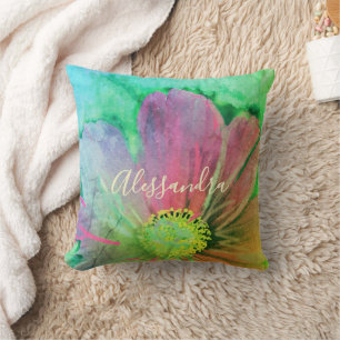 Coussin Fleurs personnalisées aquarelle colorée fleurs sau