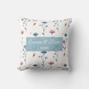 Coussin Fleurs personnalisées minimales bleues et roses vi