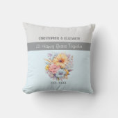 Coussin Fleurs pour les 25 ans de mariage bleu argent (Recto)