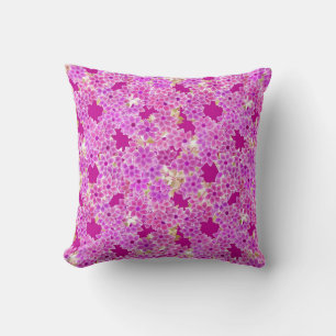 Coussin Fleurs pourpres, lavande et prune, fond de prune