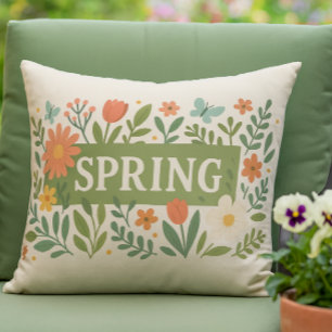 Coussin Fleurs printanières sur fond beige