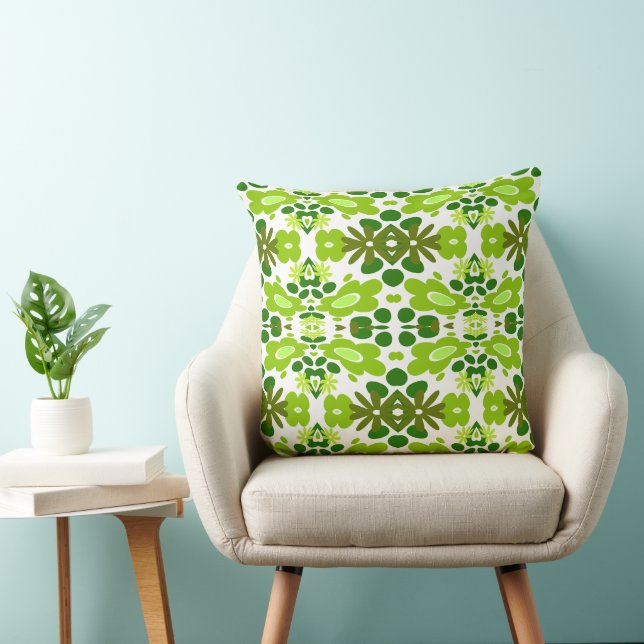 Coussin Fleurs psychédéliques & Coeur Vert Blanc (Chaise)