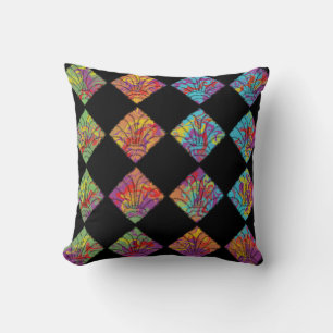 Coussin Fleurs Psychedéliques Diamants Abstrait Coloré