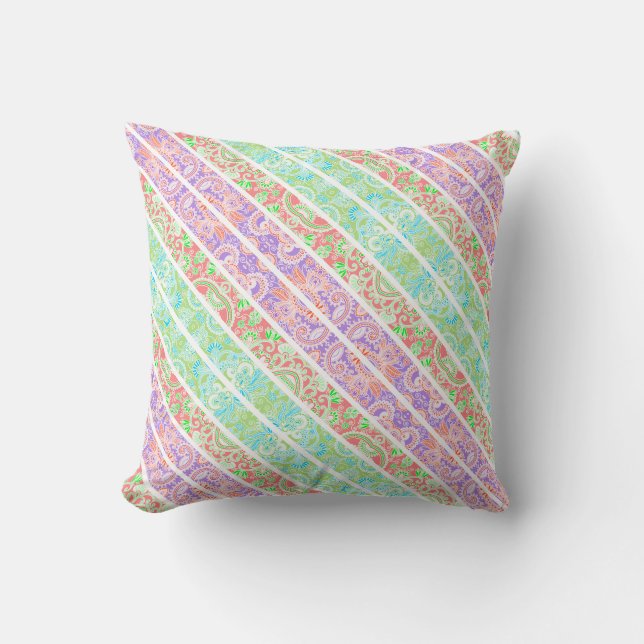 Coussin Fleurs rayures pastel colorées mignonnes (Recto)