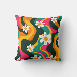 Coussin Fleurs rétro colorées les années 70 Motif hippie