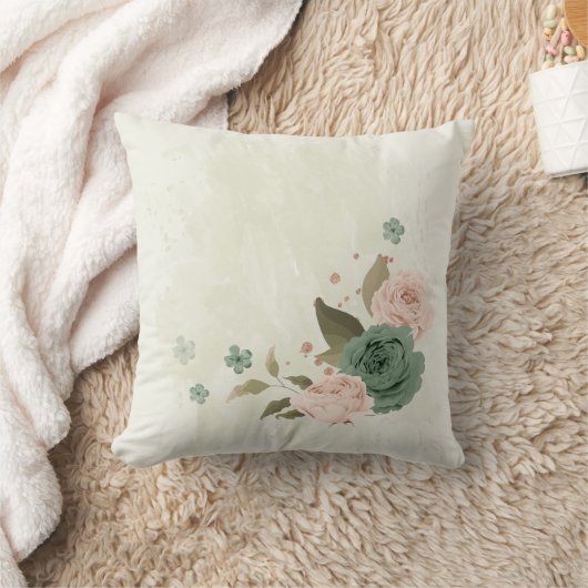Coussin fleurs rose brun vert sage (Couverture)