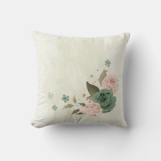 Coussin fleurs rose brun vert sage (Recto)