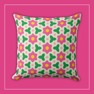 Coussin Fleurs rose chaud Mod avec floral géométrique vert
