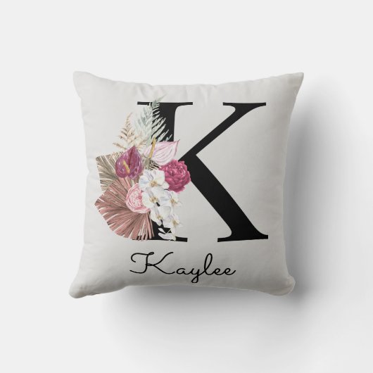 Coussin Fleurs rose initial K brodées (Verso)