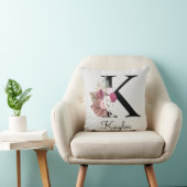 Coussin Fleurs rose initiales K monogrammées (Chaise)