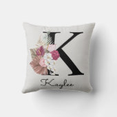 Coussin Fleurs rose initiales K monogrammées (Verso)