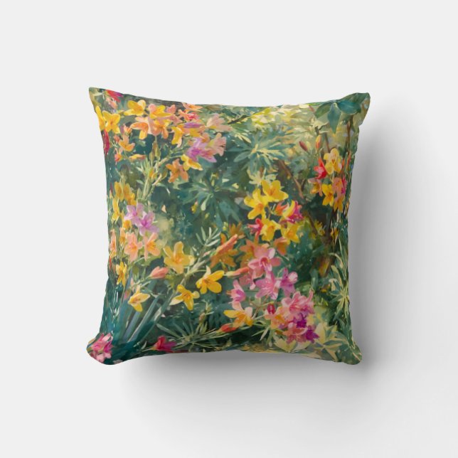 Coussin Fleurs rose jaune (Recto)
