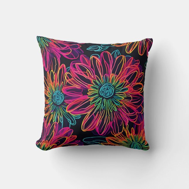 Coussin Fleurs Rose Néon (Recto)