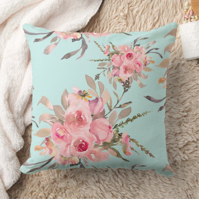 Coussin Fleurs rose pâle sur bleu clair (Couverture)