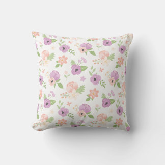 Coussin Fleurs rose poudré et verdure florale violette