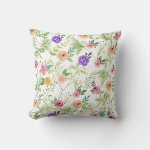 Coussin Fleurs rose vert pourpre