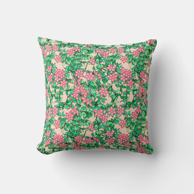 Coussin Fleurs roses, arrière - plan corallien mou (Recto)