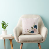 Coussin fleurs roses bleu marine  (Chaise)