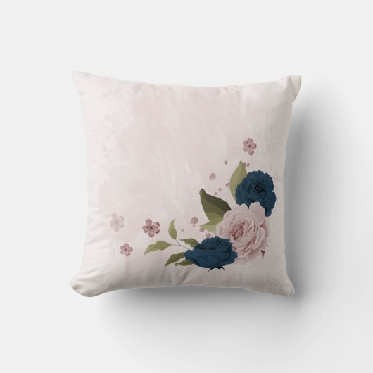 Coussin fleurs roses bleu marine  (Recto)